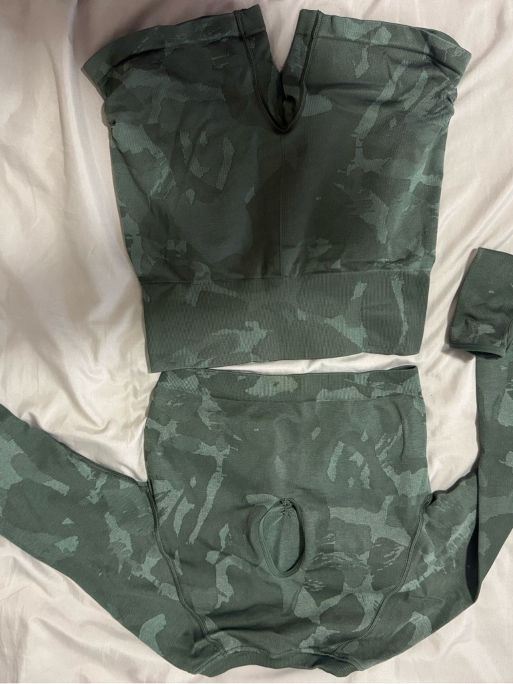 Gymshark Dark Green Camouflage Athletic Two-Piece Set